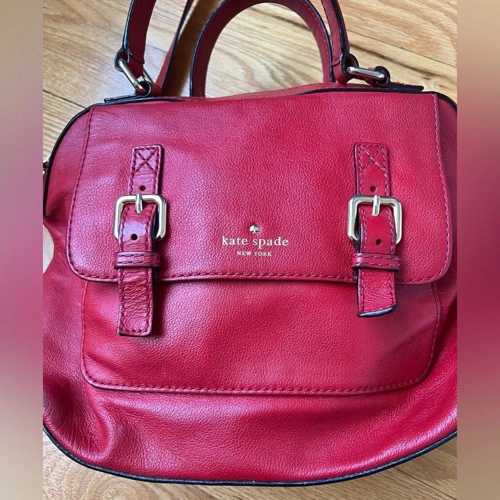 Kate Spade Allen St Raquel Satchel Red Leather Purse with Detachable Strap